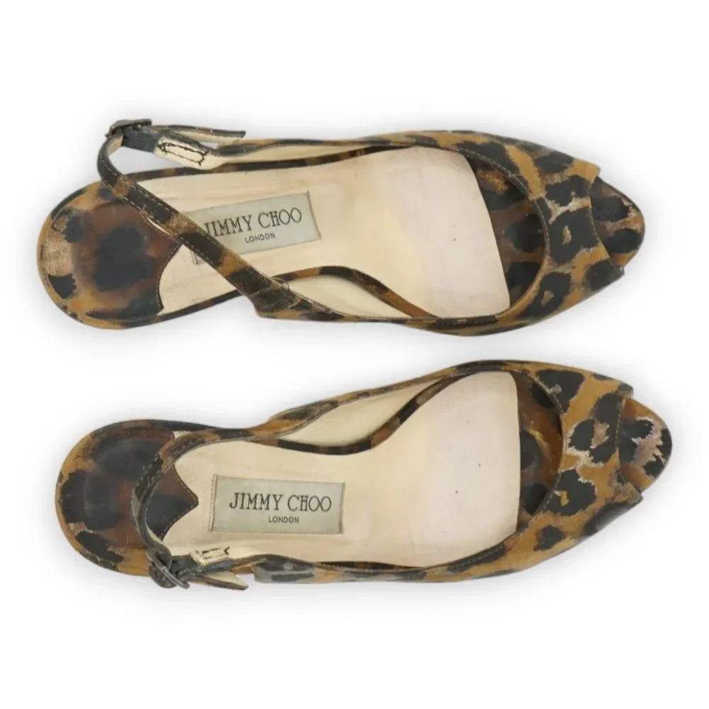 JIMMY CHOO WOMENS LEATHER ANIMAL‎ LEOPARD CHEETAH SLINGBACKS SHOES EUR 38 / US 8